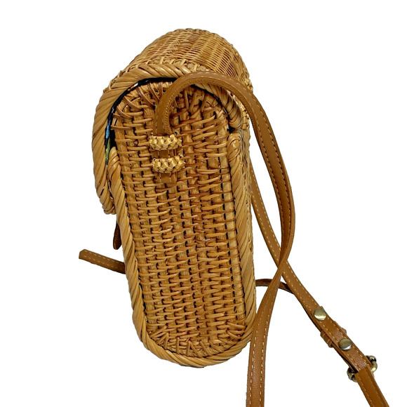 Woven Wicker Basket Purse Straw Crossbody Shoulderbag Casual Cottage Core Bag - Picture 7 of 10